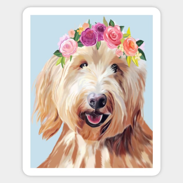 Goldendoodle + Flower Crown Sticker by Curtin Creative Art